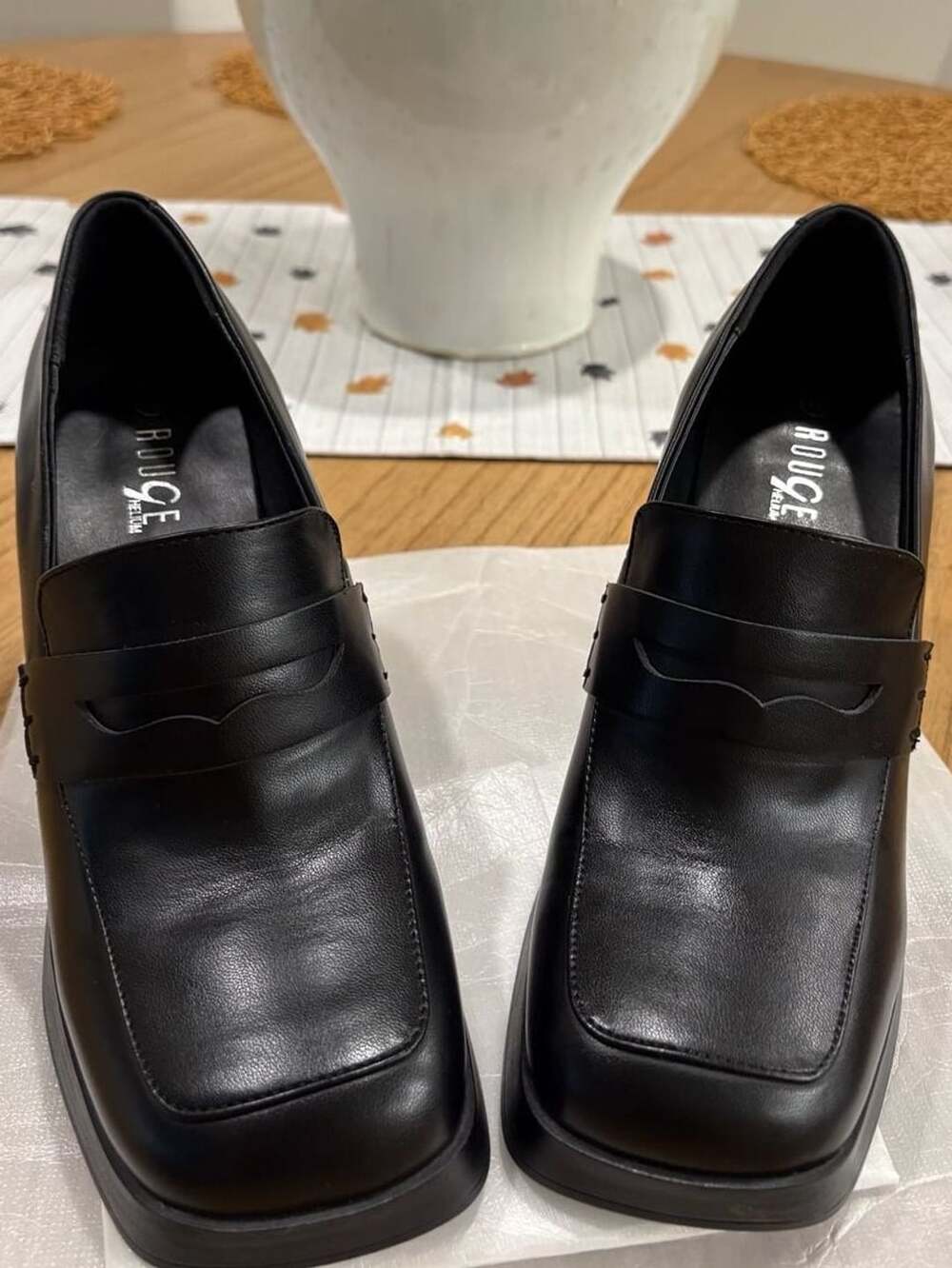 Rouge Helium Black Platform Block Heel Penny Loafers Size 10